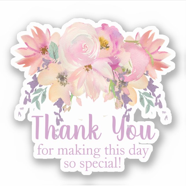 Sticker Aquarelle Rose Violet Floral Merci (Devant)