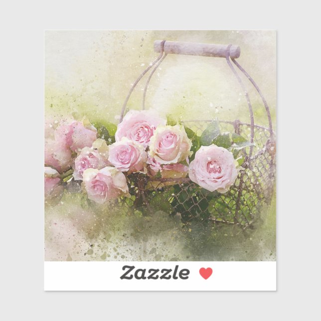 Sticker aquarelle-roses-et-panier (Feuille)