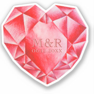 Sticker Aquarelle Ruby Heart 40e anniversaire de Mariage