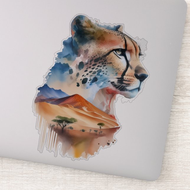 Sticker Aquarelle Sahara Désert Cheetah (Détail)
