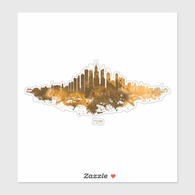 Sticker Aquarelle Skyline de Chicago en orange (Feuille)