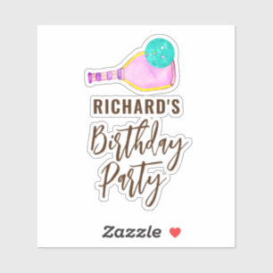 Sticker Aquarelle Thème Pickleball Fête d'anniversaire