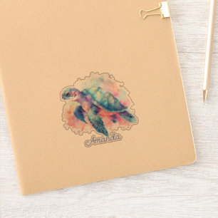 Sticker Aquarelle Tortue de mer Monogramme