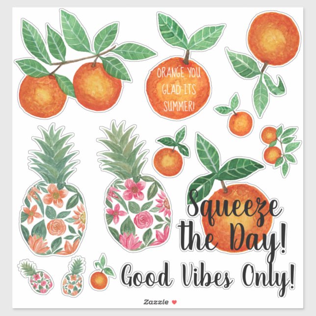 Sticker Aquarelle tropicale d'été de l'ananas orange (Feuille)