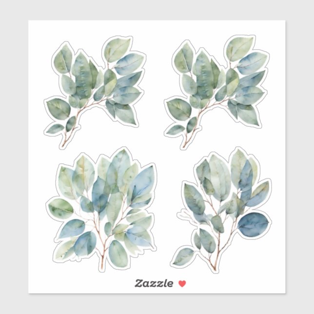 Sticker Aquarelle verte eucalyptus (Feuille)