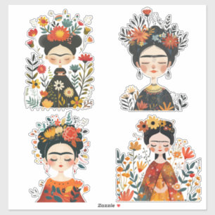 Sticker Aquarelle Whimsical Frida Kahlo Illustrations