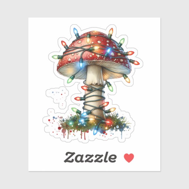 Sticker Aquarelle Whimsical Vintage Champignons Noël (Feuille)