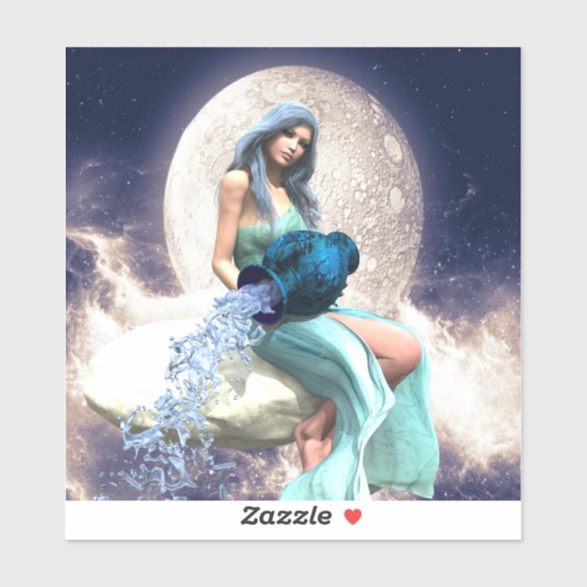 Sticker Aquarius - Une femme qui verse de l'eau d'un Jug (Feuille)