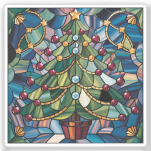 Sticker Arbre de Noël en verre coloré de style Tiffany