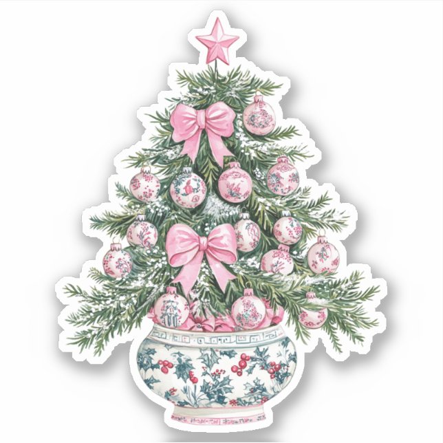 Sticker Arbre de Noël Preppy Rose et Green Chinoiserie (Devant)