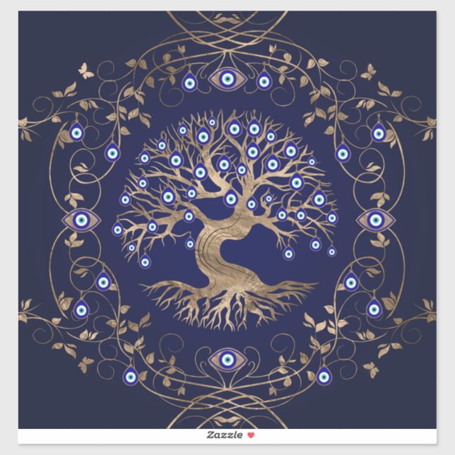 Sticker Arbre de vie OEil mal ornament (Feuille)