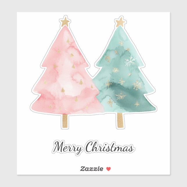 Sticker Arbres de Noël verts roses (Feuille)