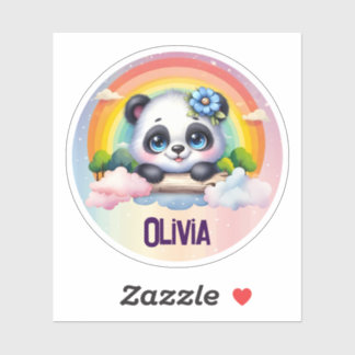 Sticker Arc-en-ciel Panda adorable avec nom personnalisabl