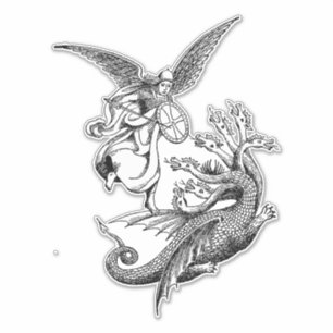 Sticker Arch Angel Fighting hydra Dragon illustration d'ar