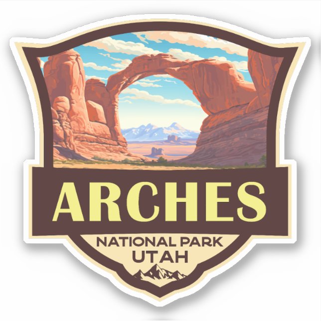 Sticker Arches National Park Illustration Rétro (Devant)