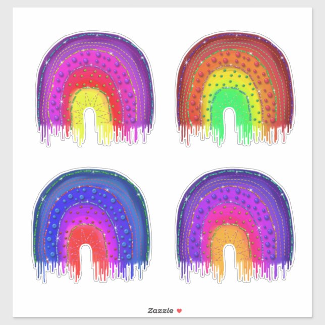 Sticker Arcs-en-ciel avec perles et pointes (Feuille)