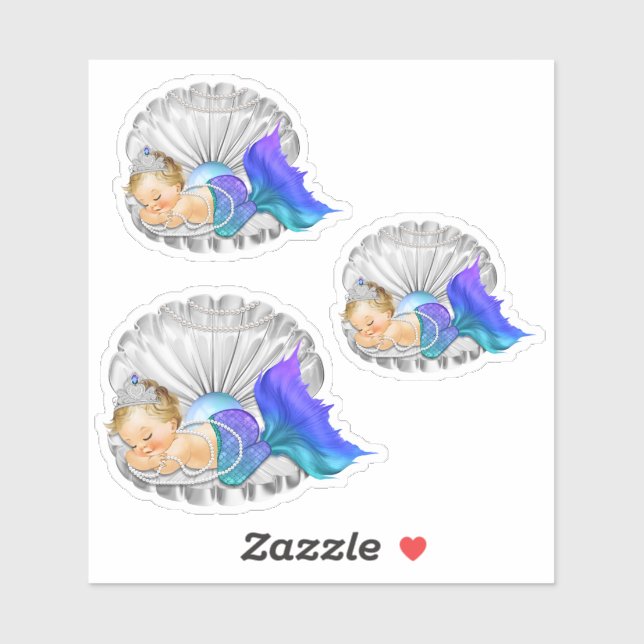 Sticker Argent Turquoise  de sirène dormant (Feuille)