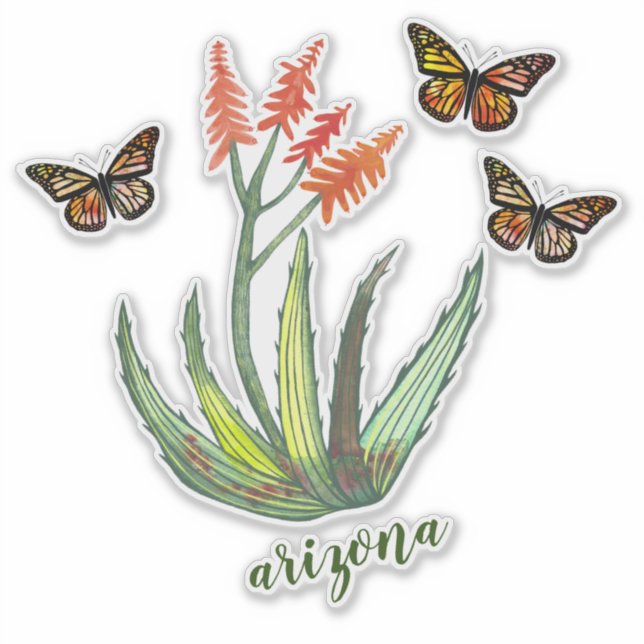 Sticker ARIZONA Aloe Vera Papillons Succulents (Devant)