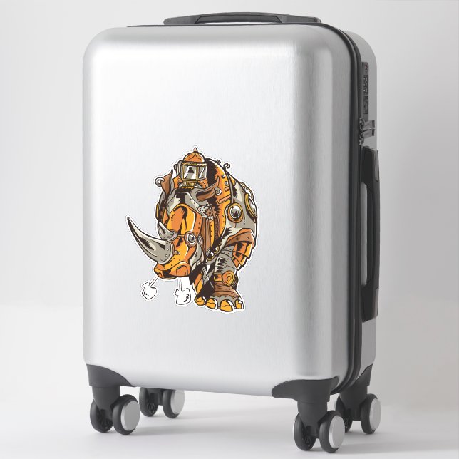 Sticker Armure Steampunk RHINO Chic Mécanique Geek (Sur valise)
