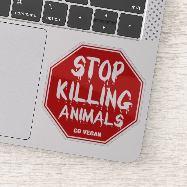 Sticker Arrêtez de tuer des animaux, activisme végétal (Détail)