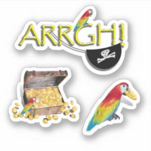 Sticker ARRGH ! Perroquet pirate et coffre au trésor