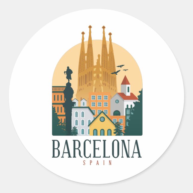 Sticker Arrondi Skyline de Barcelone Espagne (Devant)