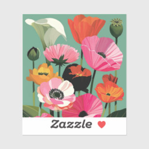 Sticker Art de fleur de pavot moderne coloré du milieu du