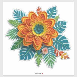 Sticker Art de fleurs en quilling avec pétales orange