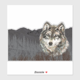 Sticker Art de nature animale de montagne de loup gris