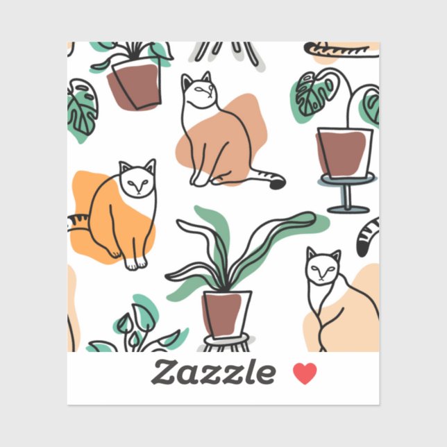 Sticker Art de trait dessin chats et fleurs (Feuille)