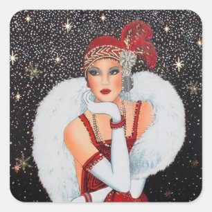 sticker Art déco rétro vintage de Noël dame