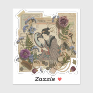 Sticker Art du collage Ukiyoe élégant – Beauté vintage JP