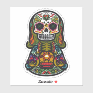 Sticker Art du crâne de sucre - Squelette femelle aux chan