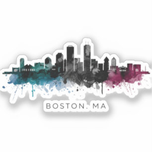 Sticker Art du Massachusetts   Aquarelle de la skyline de 