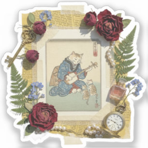 Sticker Art élégant de collage Ukiyoe – Beauté vintage JP