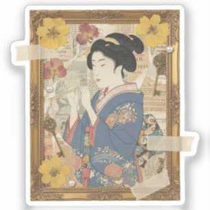 Sticker Art élégant de collage Ukiyoe – Beauté vintage JP