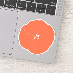 Sticker Art Floral Poppy Retro en Orange Vintage et Blanc
