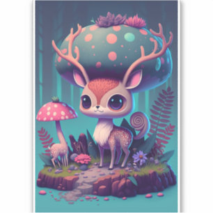 Sticker Art Imaginaire aux cerfs de champignons mi