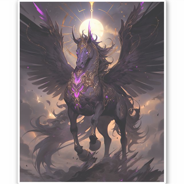Sticker Art Imaginaire noir violet Unicorne (Devant)