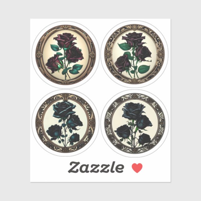 Sticker Art Nouveau Black Rose Red Rose Assortiment #1 (Feuille)