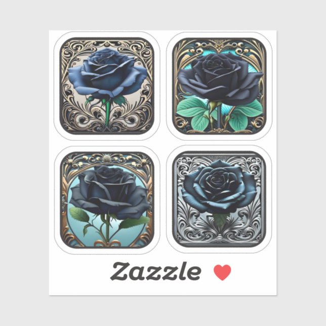 Sticker Art Nouveau Bleu Rose Noir Rose Assortiment #2 (Feuille)