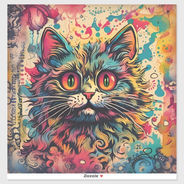 Sticker Art Pop vintage, Style Louis Wain, Beau Chat (Feuille)