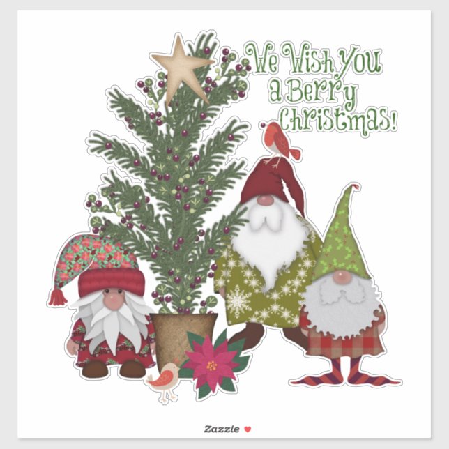 Sticker Art populaire Arbre de Noël Gnomes (Feuille)