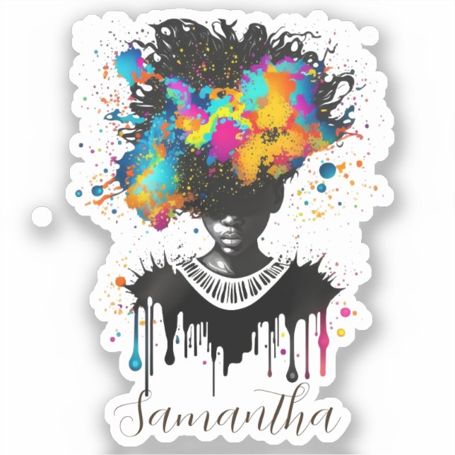Sticker Artiste Abstraite Afro Woman | Noir et blanc (Recto)