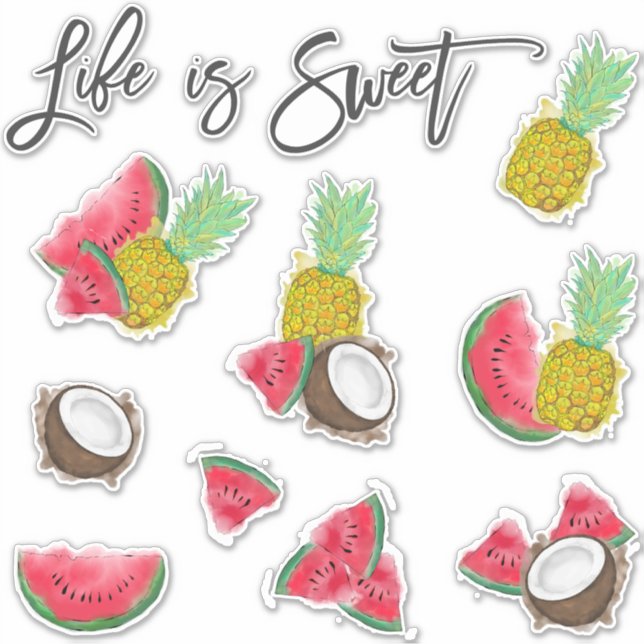 Sticker Artsy Tropical Fruit Pois Motif aquarelle (Devant)
