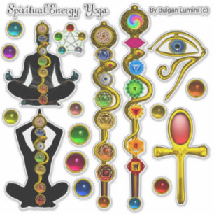 Sticker ASCLEPIUS ROD 7 CHAKRAS YOGA LOTUS POSE, OEil Horu