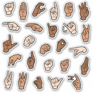 Sticker ASL Alphabet ABC Signes mains Tons de peau