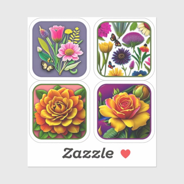 Sticker Assortiment fleur sauvage et Rose #1 (Feuille)