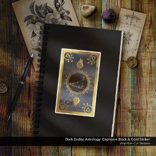 Sticker Astrologie Zodiaque foncée : Capricorne Noir & Or