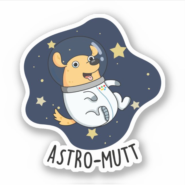 Sticker Astromutt Funny Chien Astronaut Pun (Devant)